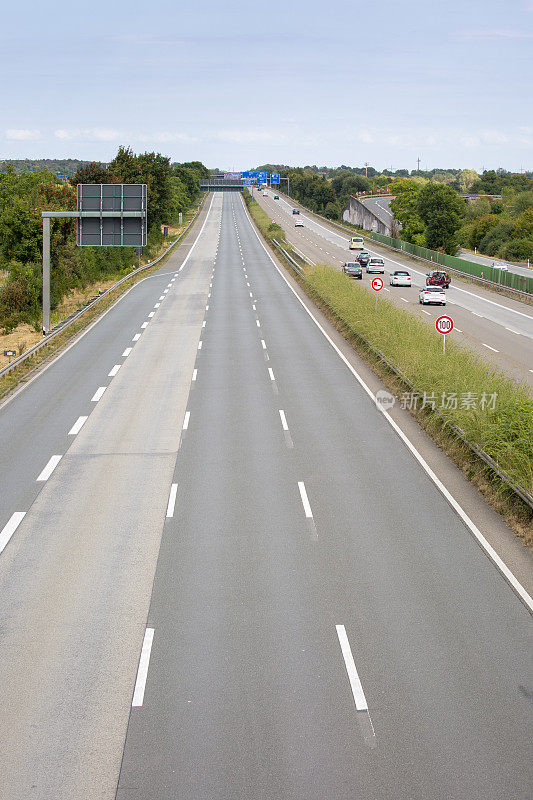 Empty lanes on a German autobahn -- high Angle view